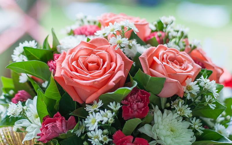 pink roses, wedding bouquet, beautiful flowers, purple roses, HD wallpaper