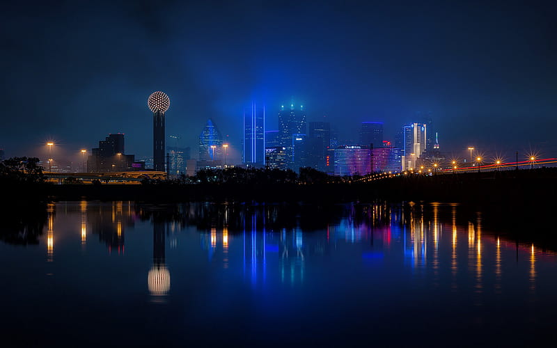 Dallas, night, city lights, city panorama, skyscrapers, fog, Dallas cityscape, Texas, USA, HD wallpaper
