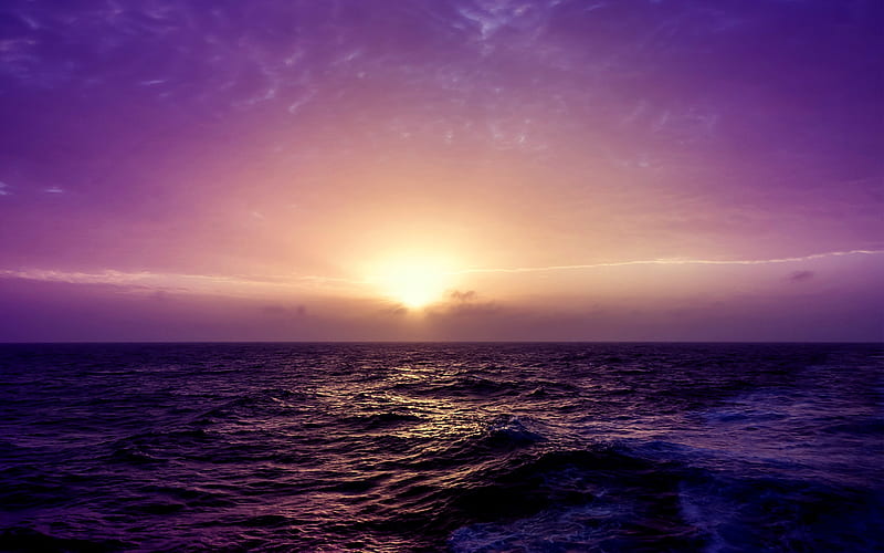 Sea Sunset Purple, sea, sunset, nature, purple, HD wallpaper