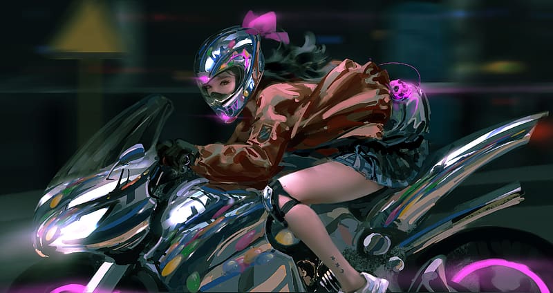 Roaring Through Life Motorbiker Girl, biker, scifi, motorcycle, artist, artwork, digital-art, HD wallpaper