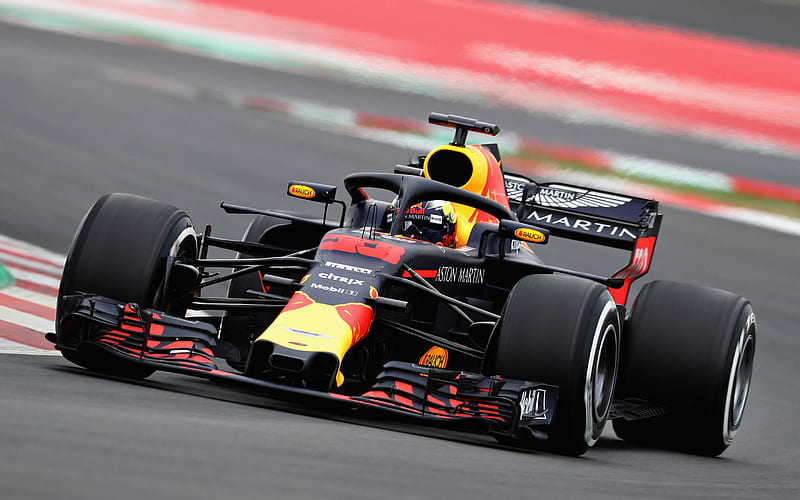 Max Verstappen raceway, 2018 cars, F1, Formula 1, HALO, Aston Martin Red Bull Racing, RB14, Verstappen, Formula One, Red Bull Racing RB14, HD wallpaper