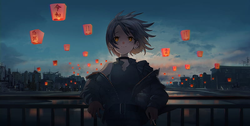 Anime, Original, Girl, Lantern, Short Hair, HD wallpaper
