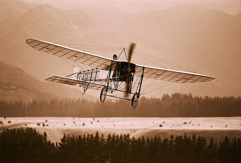 The Dawn of Flight, vinatage, black, monoplane, graphy, airplane, plane, antique, pioneer, xi, classic, white, bleriot, HD wallpaper