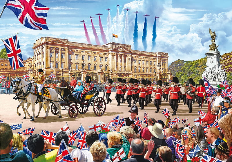 Buckingham Palace Parade, parade, luminos, people, queen, buckingam palace, HD wallpaper