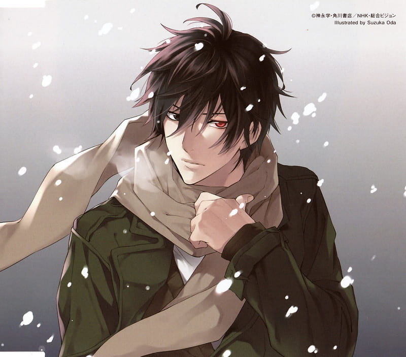 Anime, scarf, boy, snow, HD wallpaper