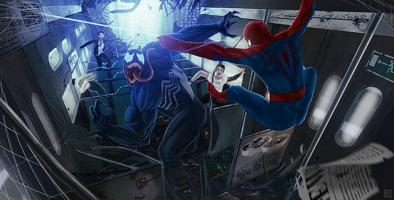 Spiderman And Venom Fighting, spiderman, venom, artist, artwork, behance, superheroes, HD wallpaper