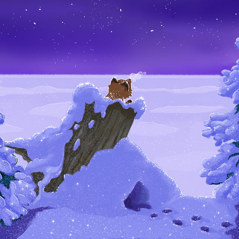 fox, stump, snow, winter, art, HD phone wallpaper