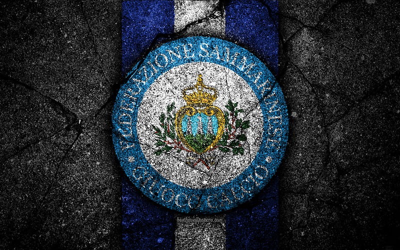 San Marino football team emblem, UEFA, Europe, football, asphalt texture, soccer, San Marino, European national football teams, San Marino national football team, HD wallpaper