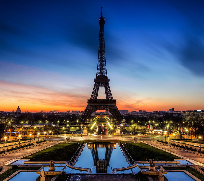 Eiffel Tower night, bonito, paris, sky, sunset, HD wallpaper