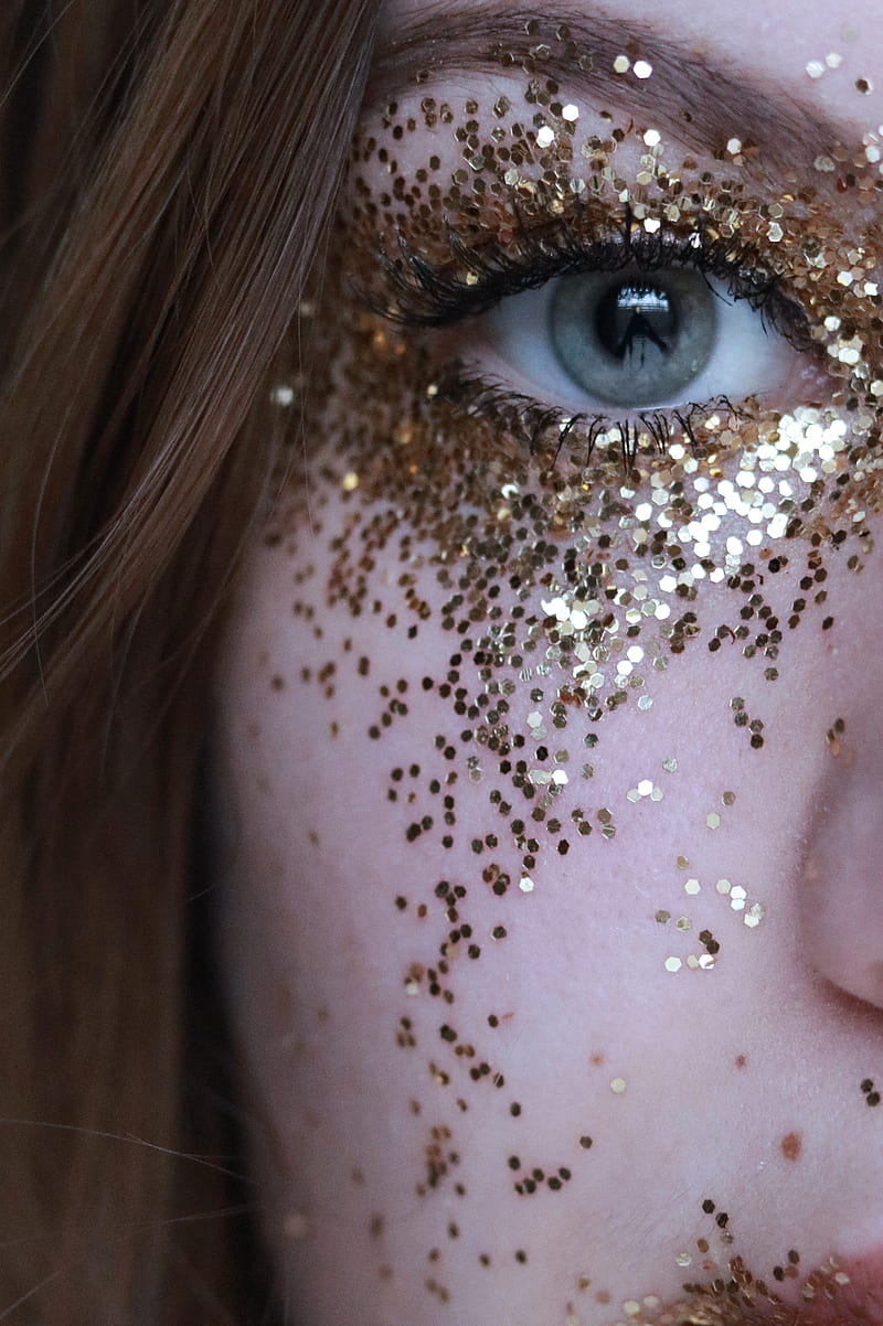 Close-Up of Woman With Gold Glitters on Her Face, HD phone wallpaper