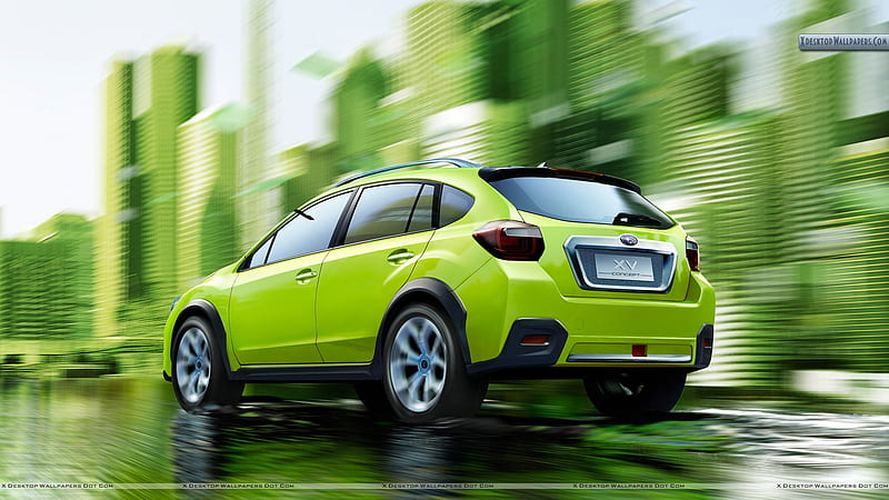 Subaru XV Concept Running on City Strret, subaru xv, green cars, concept cars, car back pose, HD wallpaper