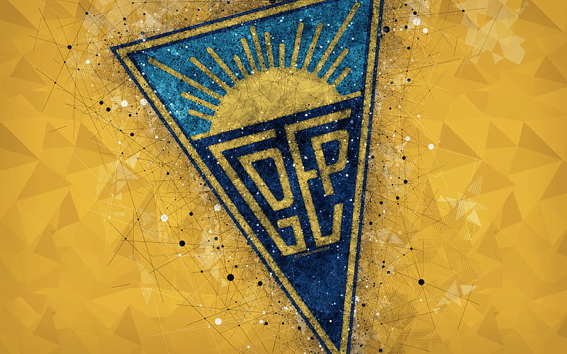 GD Estoril Praia geometric art, logo, Portuguese football club, emblem, yellow background, Primeira Liga, Estoril, Portugal, football, creative art, HD wallpaper