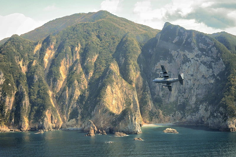 C-130 Hercules, Hercules, C-130, Preparation for any real-world experience, Flight over Izu Peninsula Japan, HD wallpaper