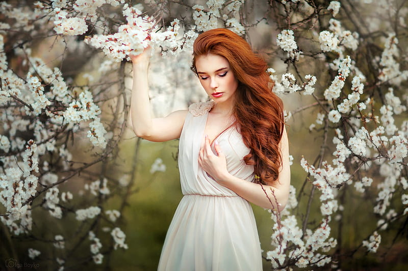 Alexandra Girskaya Flowers Redhead Model Dress Hd Wallpaper Peakpx