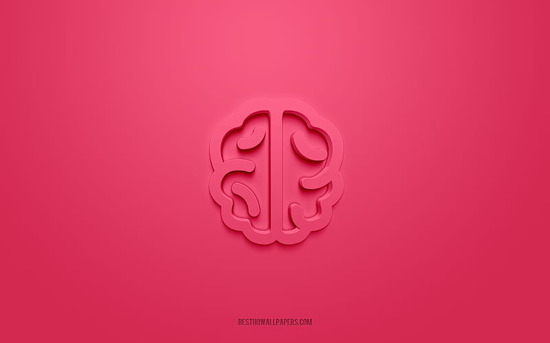 Brain 3d icon, pink background, 3d symbols, Brain, Education icons, 3d icons, Brain sign, Education 3d icons, HD wallpaper