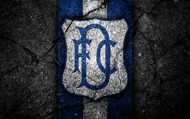 FC Dundee emblem, Scottish Premiership, football, Scotland, Dundee, asphalt texture, soccer, Scottish Football Championship, Dundee FC, HD wallpaper