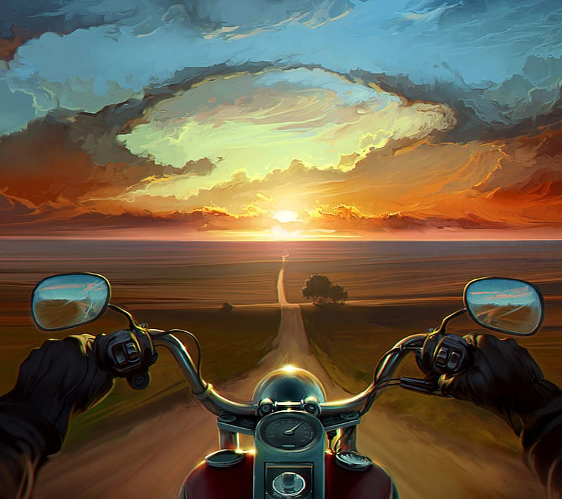 Bike Ride, journey, long, road, sunset, HD wallpaper