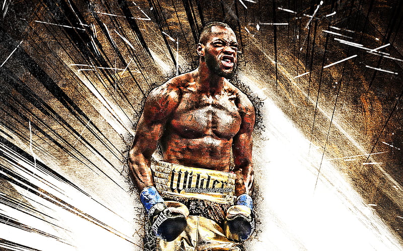 Deontay Wilder, grunge art, american boxers, WBC, Deontay Leshun Wilder, brown abstract rays, boxers, Deontay Wilder, HD wallpaper