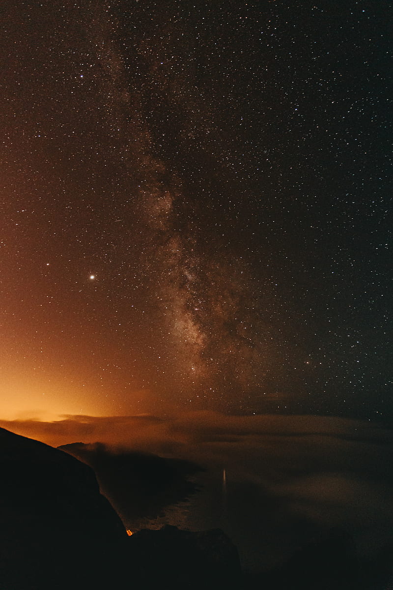 starry sky, stars, hills, nebula, HD phone wallpaper