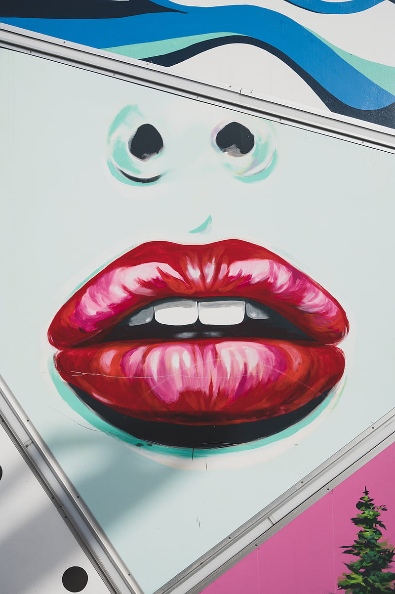 wall, graffiti, mural, lips, nose, art, HD phone wallpaper