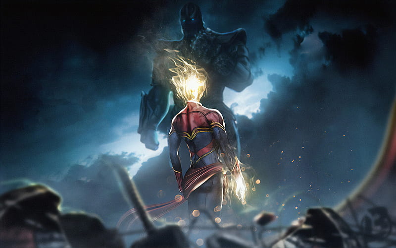 Captain Marvel Vs Thanos, captain-marvel, superheroes, artwork, digital-art, artstation, HD wallpaper