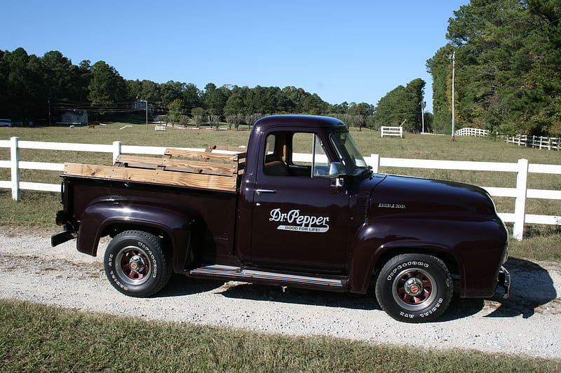 Dr Pepper Truck, f100, black, 1954, f-100, antique, dr, 54, ford, pepper, truck, classic, HD wallpaper