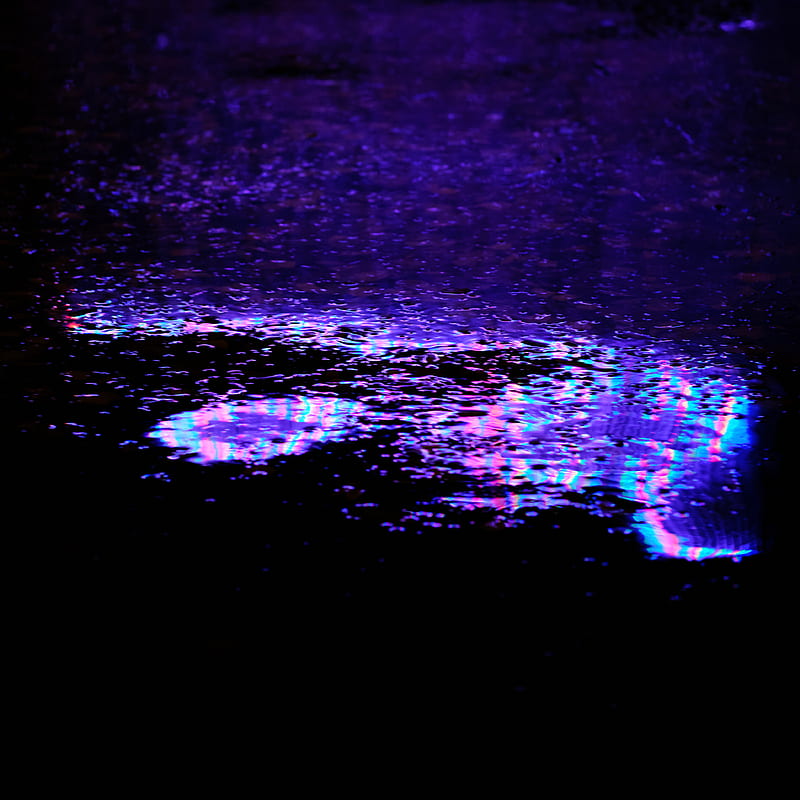 puddle, reflection, neon, light, purple, dark, HD phone wallpaper