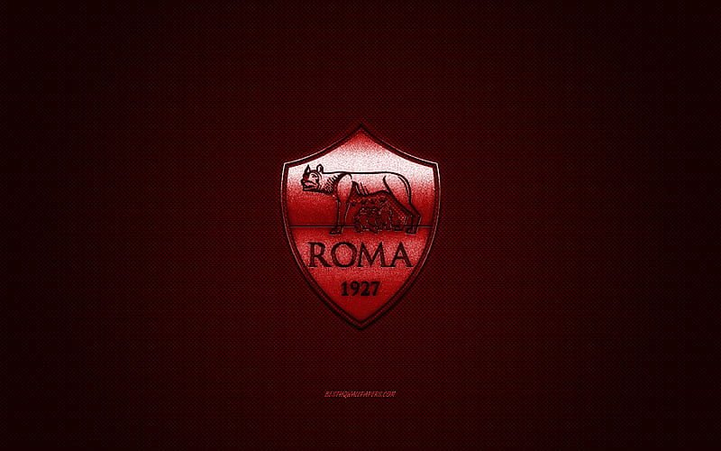 AS Roma, Italian football club, Serie A, red logo, dark red carbon fiber background, football, Rome, Italy, AS Roma logo, HD wallpaper