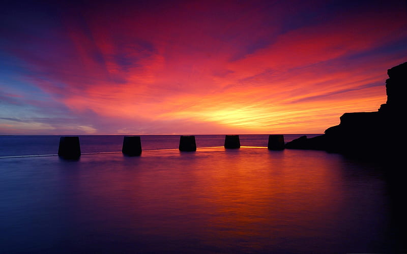 purple sunset on the sea-ocean Landscape, HD wallpaper