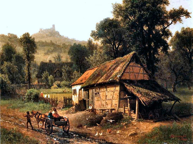 In the Foothills 2, art, Bierstadt, Albert Bierstadt, hudson river, artwork, painting, scenery, oldmaster, landscape, HD wallpaper