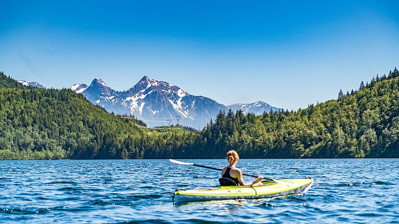 woman kayaking on lake during daytime, HD wallpaper