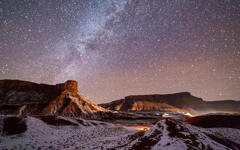 Winter Milky Way in Desert, Milky Way, stars, America, desert, Utah, HD wallpaper