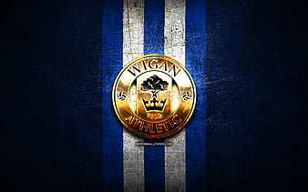Wigan Athletic FC, English football club, golden silver logo, Wigan ...