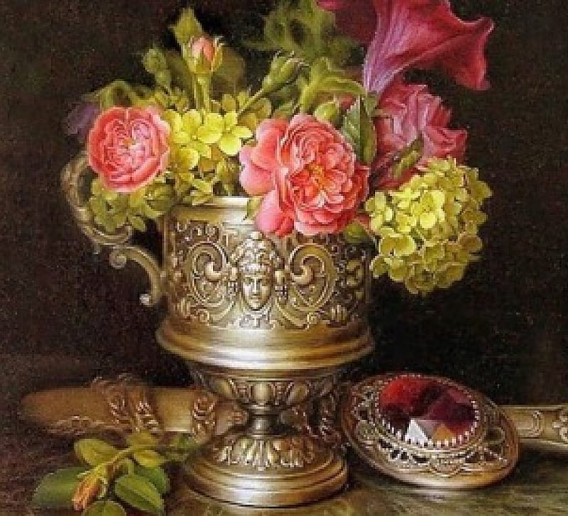 Vintage still life, art, still life, paintings, flowers, bonito, HD