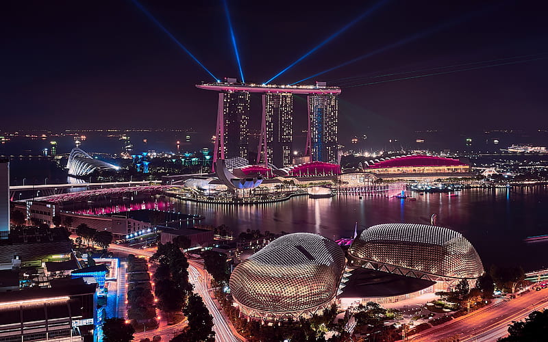 Marina Bay Sands, nightscape, modern architecture, Singapore, Asia, HD wallpaper