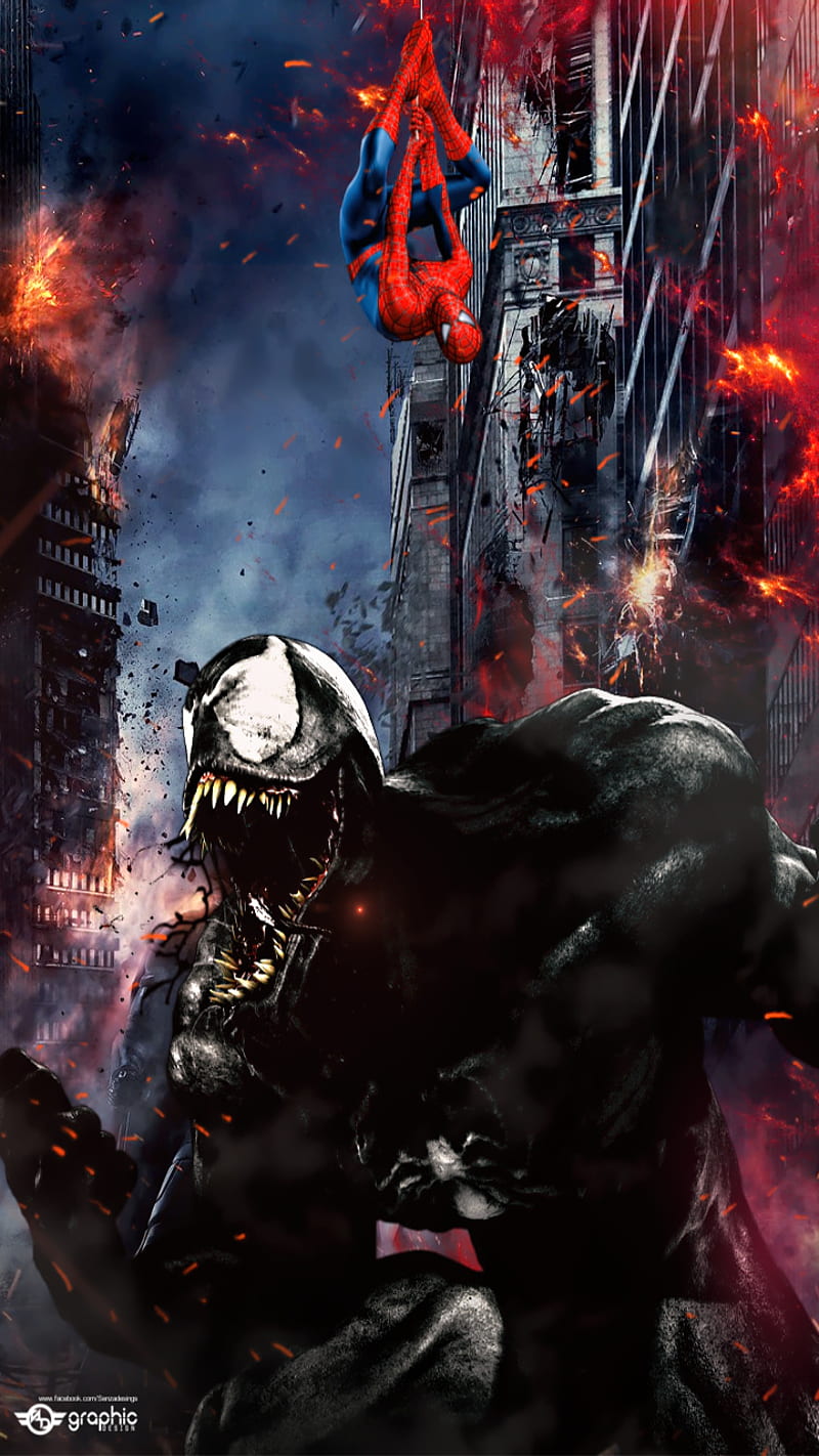 Spiderman vs Venom, avengers, batman, dc, heroes, marvel, superman, HD phone wallpaper