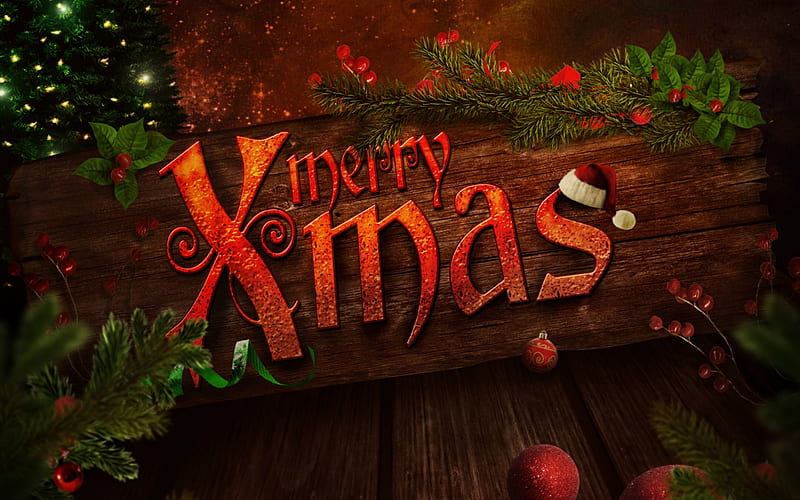 Merry christmas, art, Happy New Year, wooden background, christmas, xmas, merry xmas, HD wallpaper