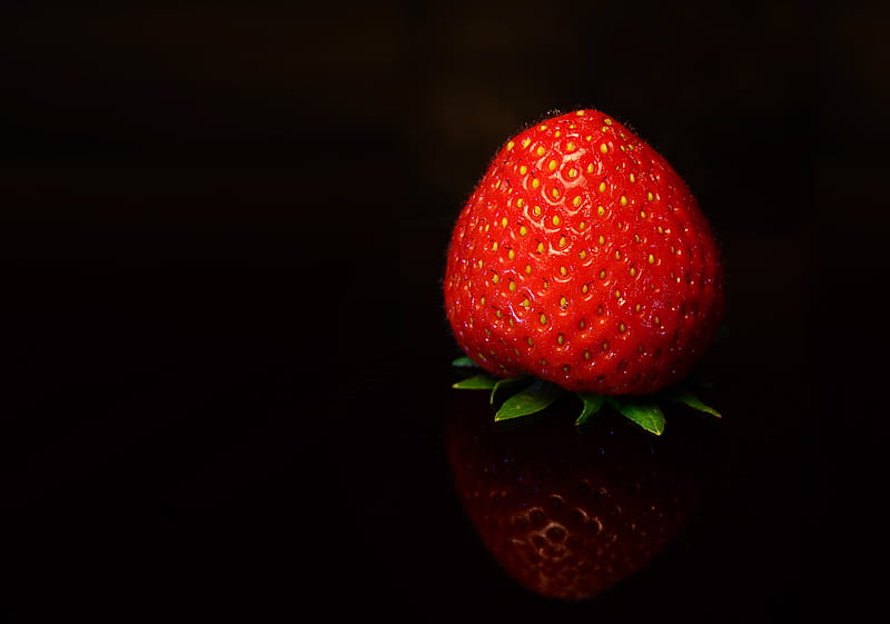 strawberry, berry, black background, fruits, love, red, HD wallpaper