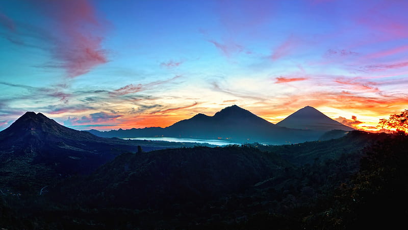 Mountains Sky Bali Sunrise, mountains, nature, sky, sunrise, HD wallpaper