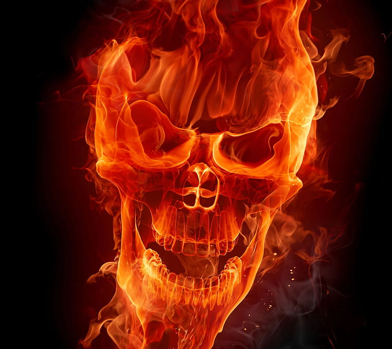 Flaming Skull, abstract, cool, desenho, fire, flame, HD wallpaper