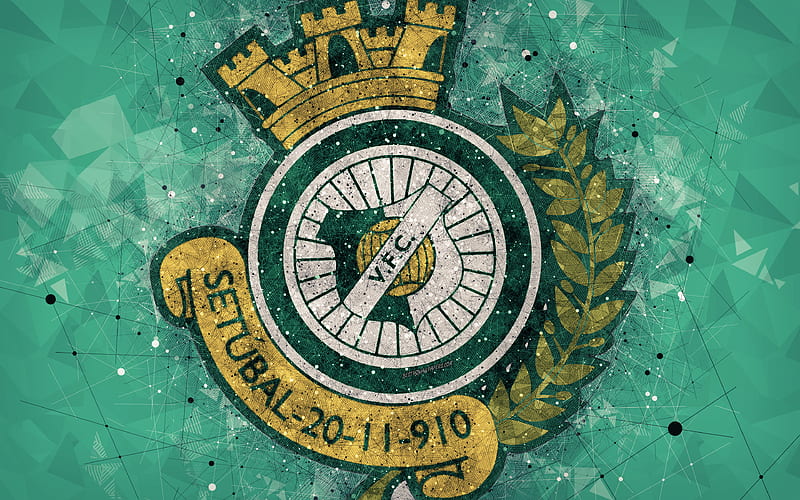 Vitoria Setubal FC geometric art, logo, Portuguese football club, emblem, green background, Primeira Liga, Setubal, Portugal, football, creative art, HD wallpaper