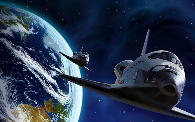 26 Cosmic Planet CG illustrator-Earth space shuttle, HD wallpaper