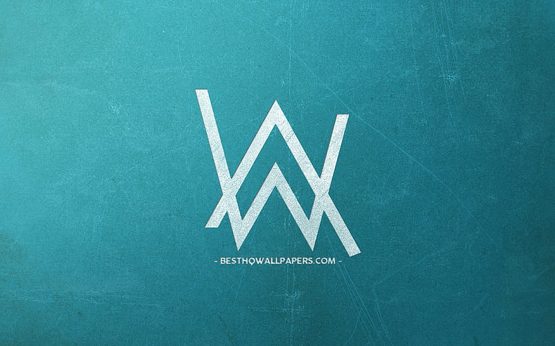 Alan Walker logo, Norwegian DJ, blue retro background, white chalk logo, Alan Walker, HD wallpaper