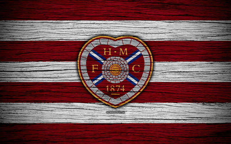 Hearts FC, logo, Scottish Premiership, soccer, football, Scotland, corazones, wooden texture, Scottish Football Championship, FC Hearts, HD wallpaper