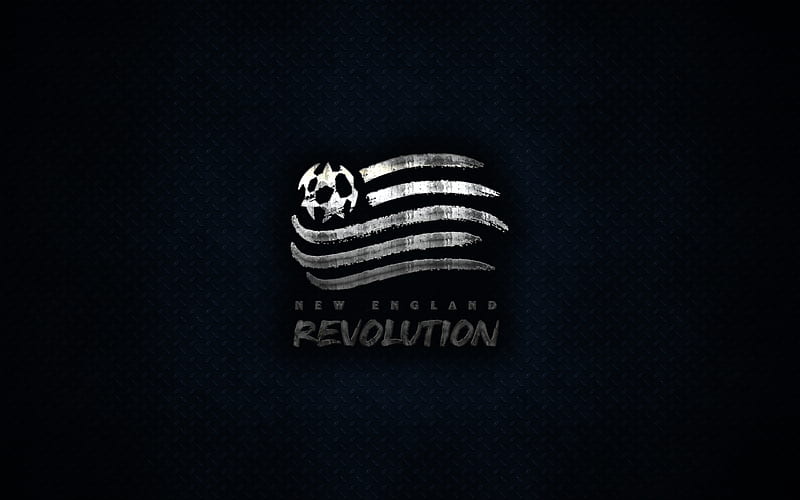 New England Revolution metal logo, creative art, American soccer club, MLS, emblem, blue metal background, New England, USA, football, Major League Soccer, HD wallpaper