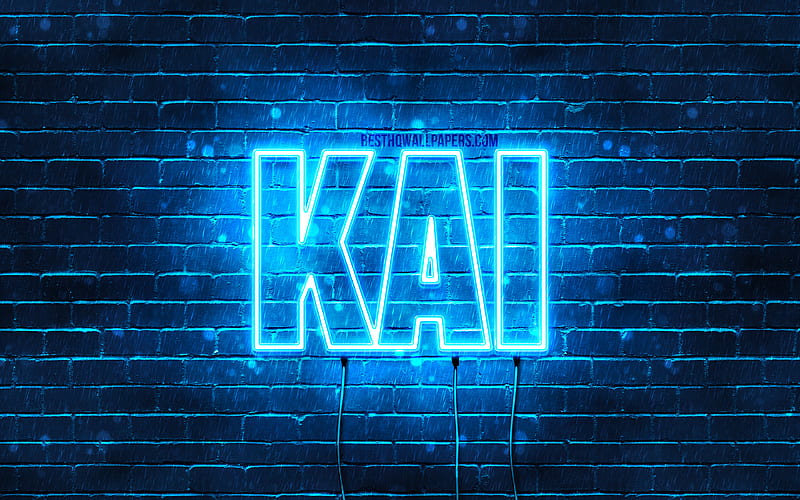 Kai with names, horizontal text, Kai name, blue neon lights, with Kai name, HD wallpaper