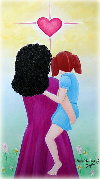 Mother Daughter Hugs curly Tapestry by Vickie Wade - Vickie Wade - Website