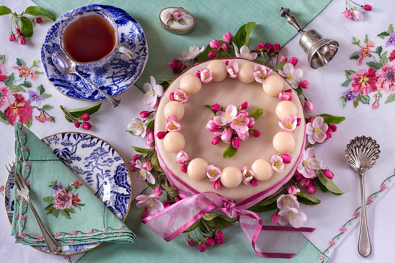 Happy Easter!, food, easter, tea, dessert, sweet, egg, cup, pink, blue, HD wallpaper