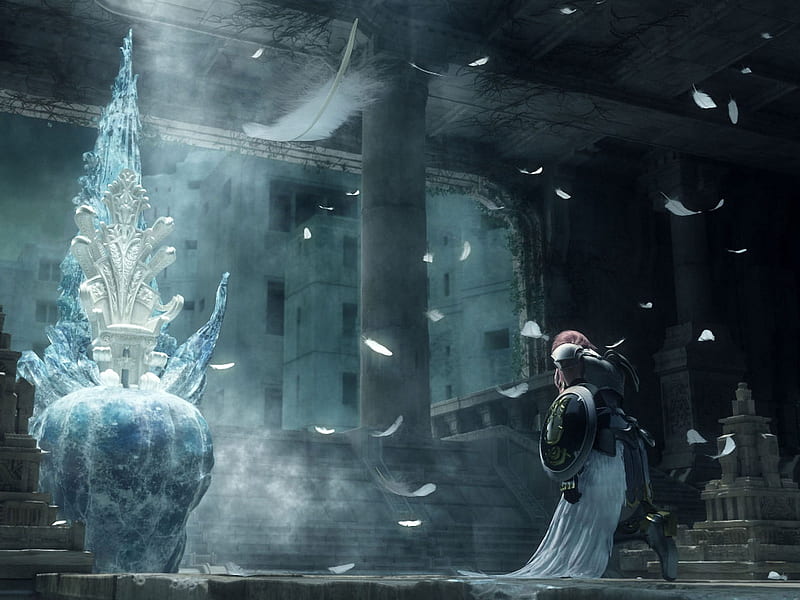 FF XIII-2, crystal, lightning, statue, feathers, HD wallpaper
