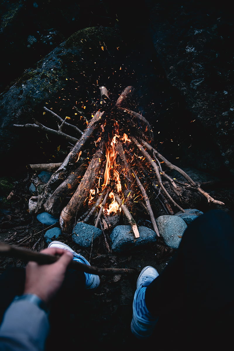 bonfire, fire, sparks, HD phone wallpaper